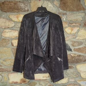Long Tall Sally Dark Gray Faux Suede Waterfall Jacket